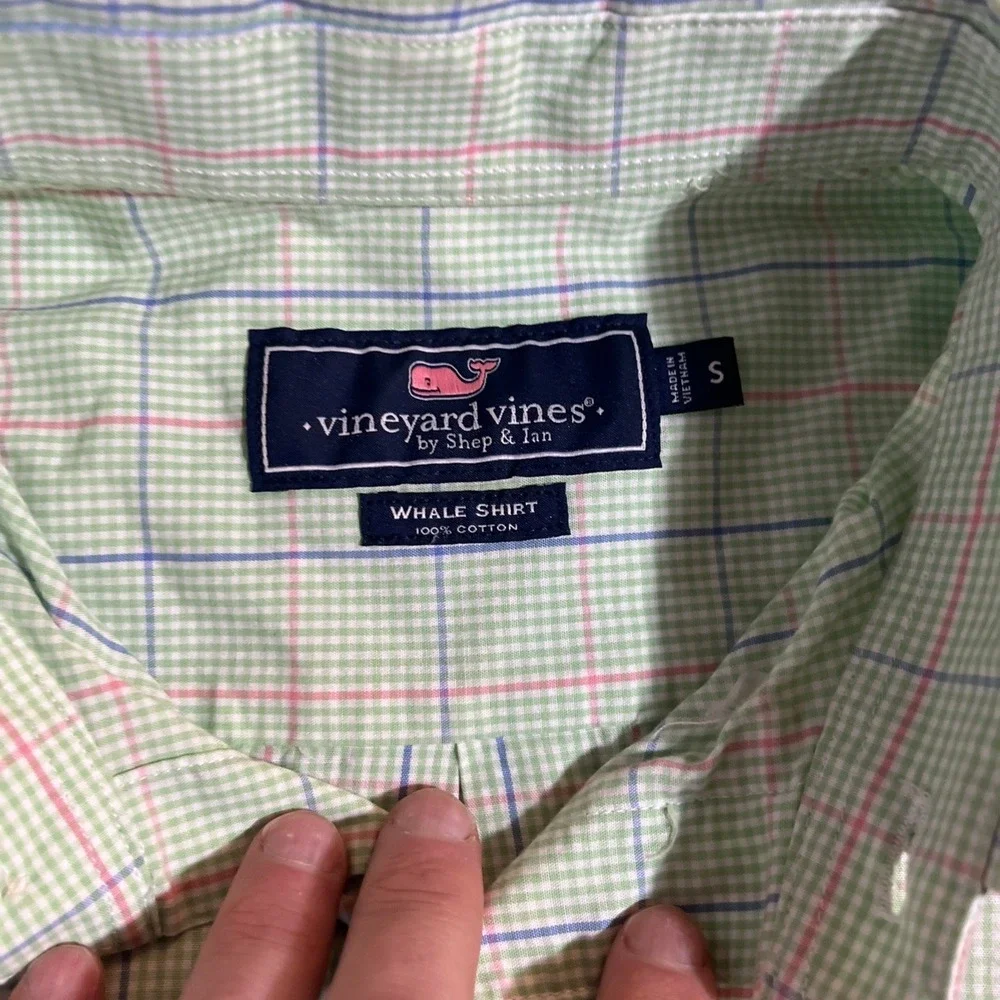 Vineyard‎ Vines Shep & Ian Whale Shirt Men's S Check Green Blue Pink Cotton